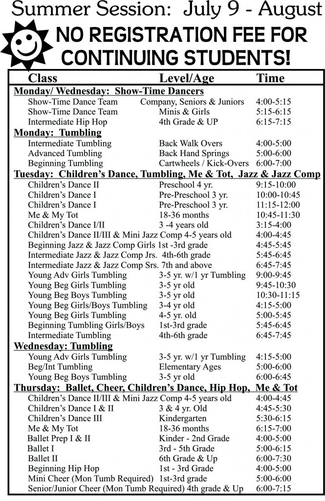 Summer Class Schedule 2012